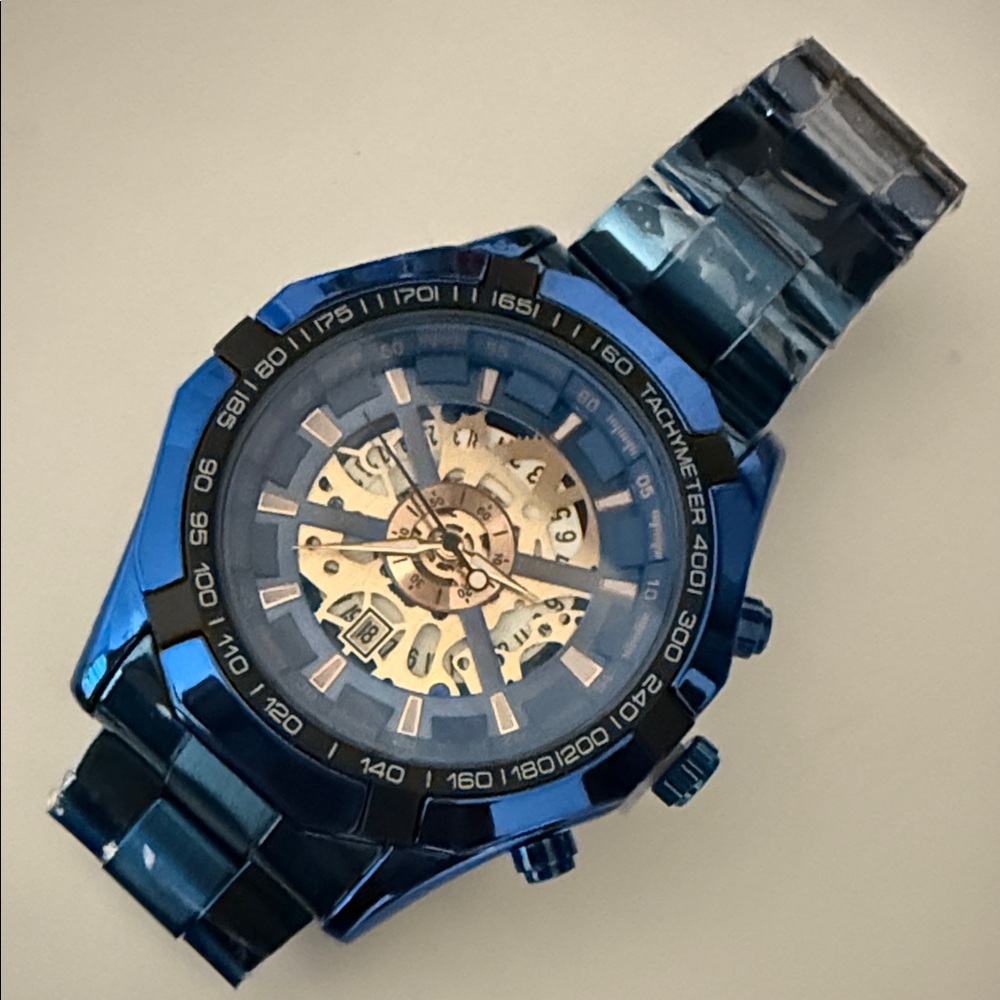 Blue Skeleton Dial Watch